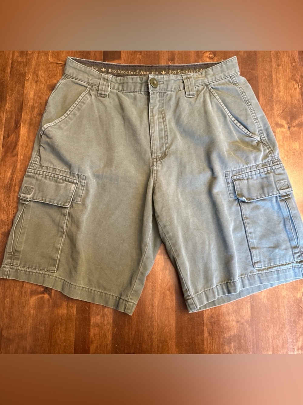 Boy Scouts of America Mens Green Cargo Shorts Size 32 Canvas Uniform Short